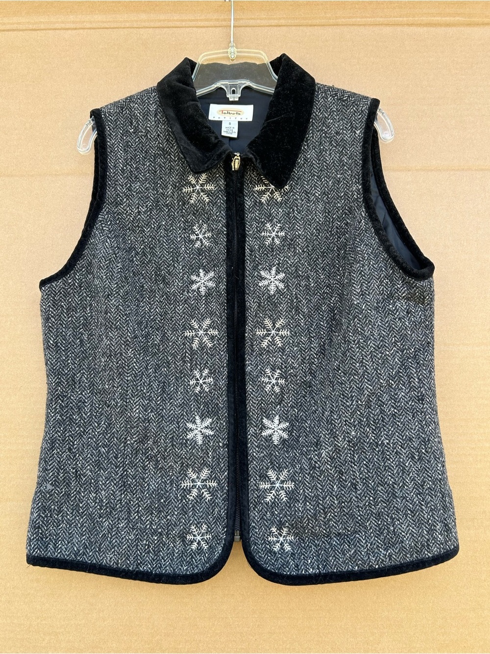 VTG Talbots Christmas Vest with Grey Small Wool Silk Zip up Grandmacore